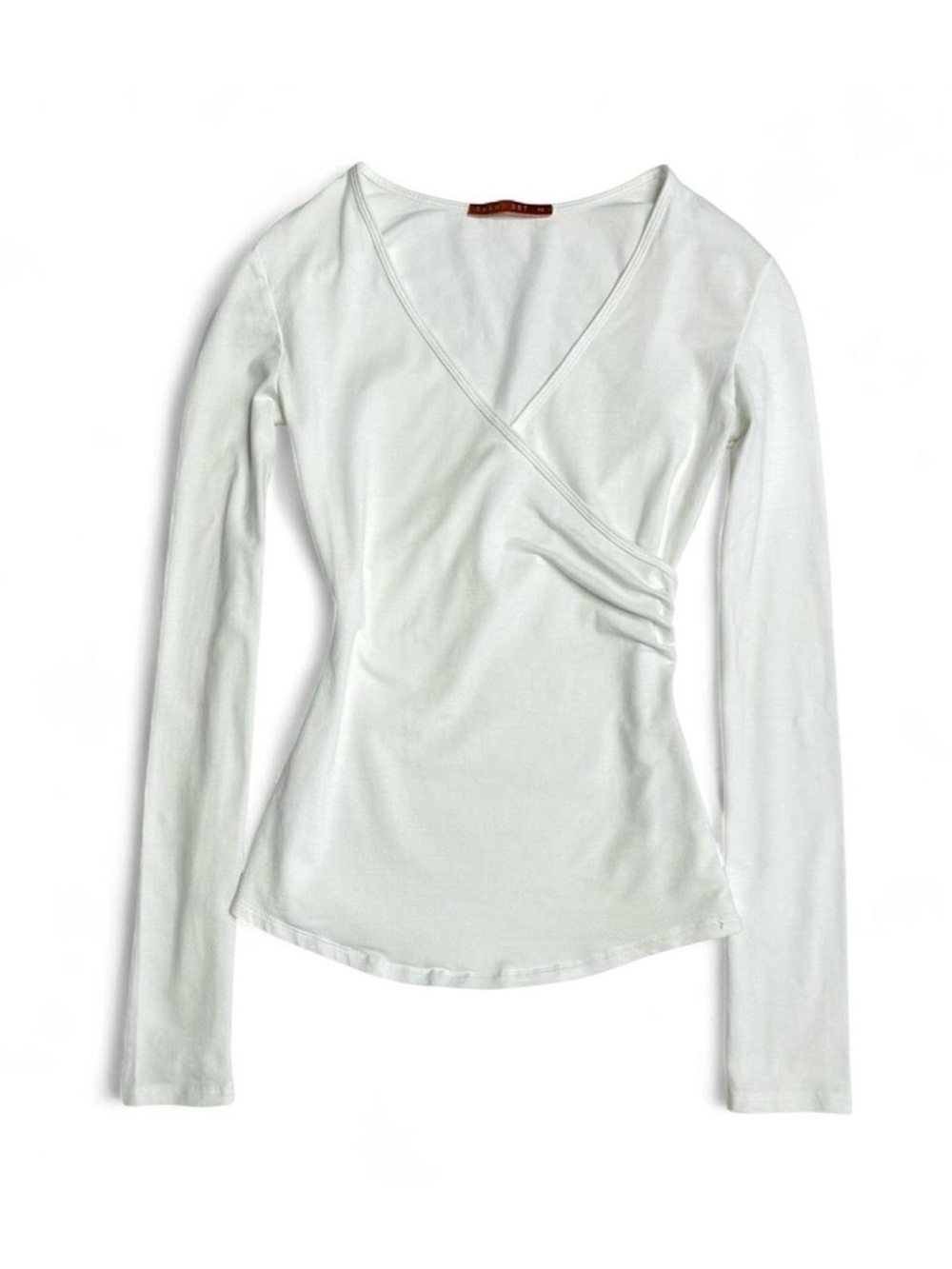 Y2K 2000s Balletcore Wrap Front White Long Sleeve V-Neck Top by Smart Set